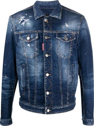 Distressed-Effect Denim Jacket-AD