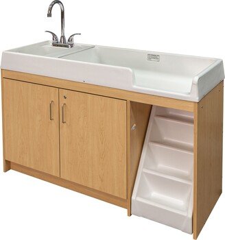 Tot Mate TM8520A.S2222 Maple Laminate Walkup Changing Table with Stairs and Left Side Sink - 59 1/2 x 23 1/2 x 37 1/2