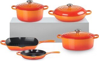 Set Of 5 Cast Iron Casserole Dishes And Skillets