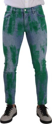 Blue Green Dye Cotton Skinny Denim Men's Jeans