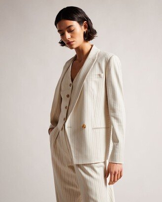 Relaxed Pinstripe Suit Jacket in Cream