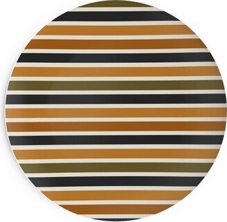 Salad Plates: Halloween Stripes With Orange And Olive Green Salad Plate, Orange