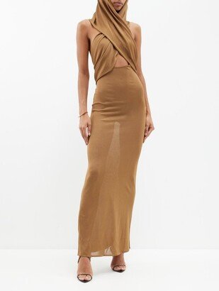 Halterneck Hood Backless Jersey Gown