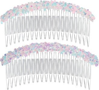 Unique Bargains Women's Rhinestone Side Hair Combs Pink Purple 2 Pcs