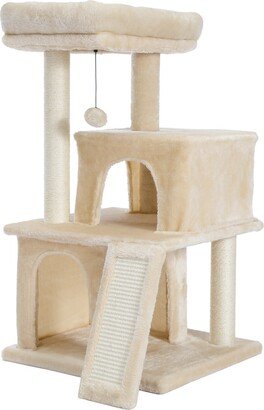 Sharingshome 34 Inches Cat Tower with Double Condos, Spacious Perch, Fully Wrapped - N/A