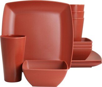 Home Grayson Melamine 12 Piece Square Dinnerware Set in Orange