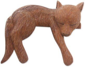 Handmade Wood Sculpture, 'Shaggy Kintamani Dog'