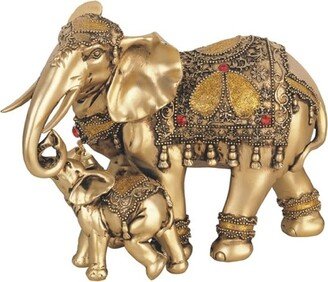 Q-Max 6.5H Brass Thai Elephant with Calf Statue Feng Shui Decoration Religious Figurine