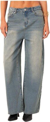 Edikted Women's Dirty Wash Low Rise Baggy Jeans