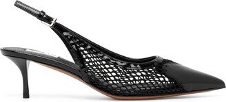 Le Coeur 55 black patent mesh slingbacks