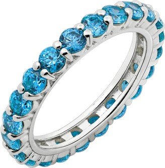 Platinum-Plated Sterling Silver Fancy Blue All-Around Band Ring made with Infinite Elements Cubic Zirconia