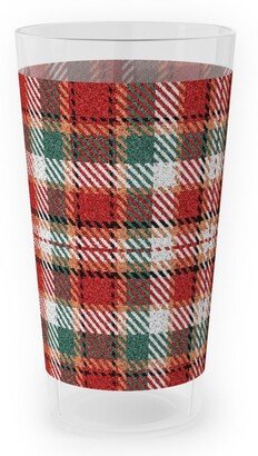 Outdoor Pint Glasses: Fuzzy Look Christmas Plaid - Red And Green Outdoor Pint Glass, Red