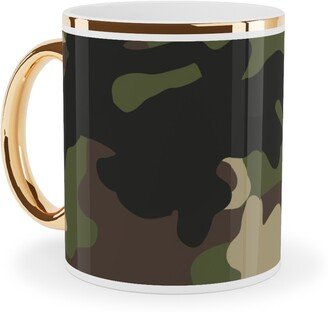 Mugs: Ducks, Trucks, And Eight Point Bucks - Camo Ceramic Mug, Gold Handle, 11Oz, Green