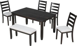 IGEMAN Rustic Style 6-Piece Dining Room Table Set with 4 Ergonomic Designed Chairs & a Bench