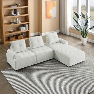 NINEDIN Modern Modular L-Shape Sectional Sofa Set, 3 Seat Chenille Upholstered Couch with Ottomans for Living Room, Bedroom, Apartment