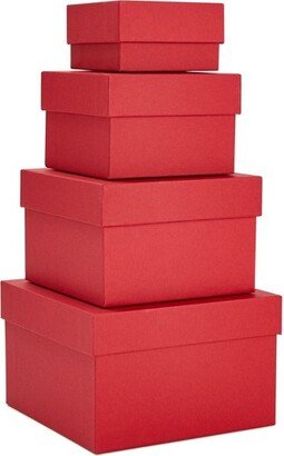 Stockroom Plus 4 Pack Square Nesting Gift Boxes, Decorative Boxes with Lids in 4 Assorted Sizes for Wedding, Bridal Shower, Baby Shower, Red