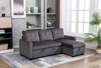 hommetree Modern Velvet Upholstered Sectional Sleeper Sofa with Hidden Storage