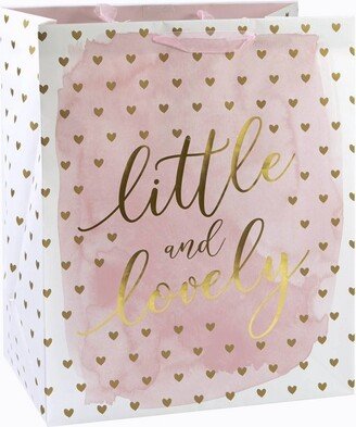 XLarge 'Little & Lovely' Hearts Baby Shower Gift Bag Pink/Gold - Spritz™