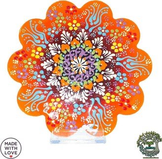 Orange Flowers Hand Painted Ceramic Trivet 7 For Hot Pot Dishes Handmade Turkish Tile Pottery Kitchen Decor Wall Hanging Gift New Home