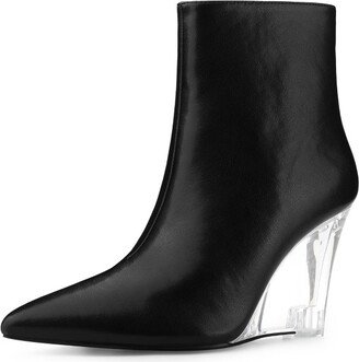 Allegra K Women's Pointed Toe Clear Wedge Heels Ankle Boots Black