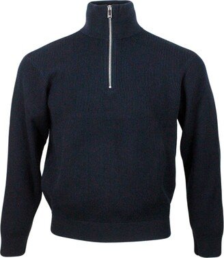 English Rib Half-zip Sweater Made Of A Wool And Cotton Blend