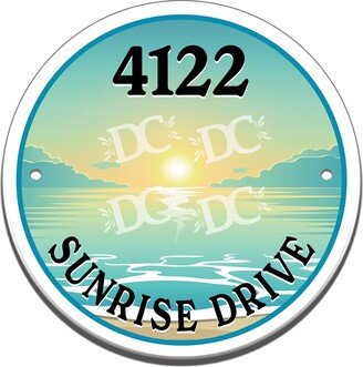 Sunrise Beach Themed Ceramic House Number Circle Tile, Ocean Address Sign, Lakehouse Sign
