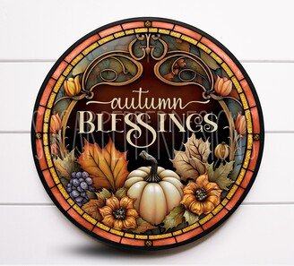 Wreath Sign, Autumn Blessings Pumpkin & Sunflowers Fall Sugar Pepper Designs, Sign For Wreath, Door Decor