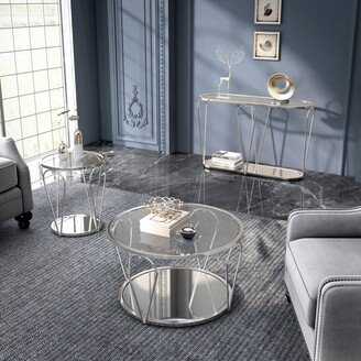 Gable Glam Glass Top 3-Piece Coffee Table Set with Shelf