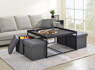 TONWIN Black Wood Grain 5 Piece Coffee Table Set