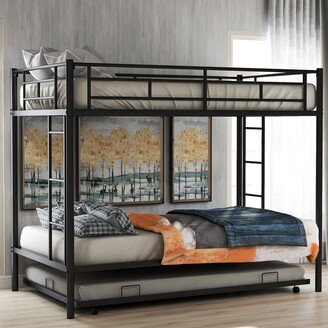 GREATPLANINC Twin Over Twin Heavy Duty Metal Bunk Bed with Trundle & Ladders for 3