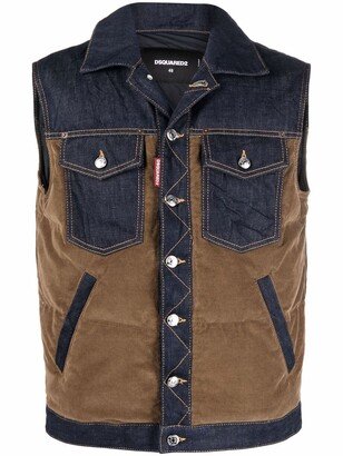 Panelled Denim Corduroy Gilet Jacket