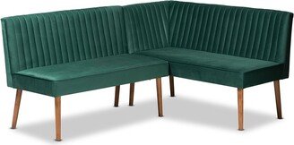 Alvis Mid-Century Modern Velvet Upholstered 2Pc Dining Nook Banquette Set