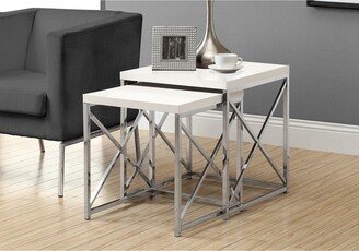 Monarch Specialties Glossy White Chrome Metal Two Piece Nesting Table Set