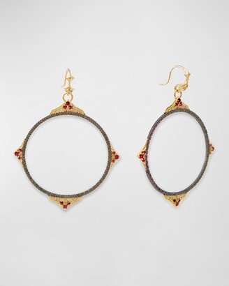 Diamond and Ruby Pointed Hoop Earrings