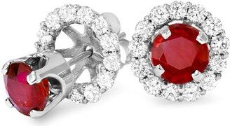 Pompeii3 1 1/2ct Ruby Studs & Diamond Earring Jackets Solid 14K White Gold