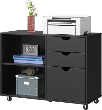 wedealfu Morin Wood File Cabinet 3 Drawer Mobile Storage for A4 Letter Size Black