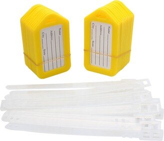 Unique Bargains Yellow White Rectangle Shape Plastic Bag ID Name Label Tag 20 Pcs - Yellow,White,Clear