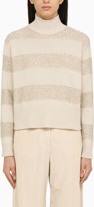 Beige striped turtleneck