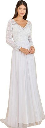 Women's Long Sleeve Bridal Gown with Flowy Skirt