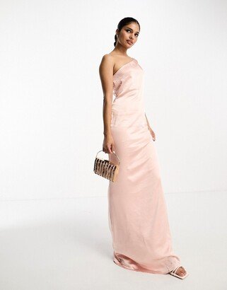 Pretty Lavish Bridesmaid one shoulder satin maxi dress in blush