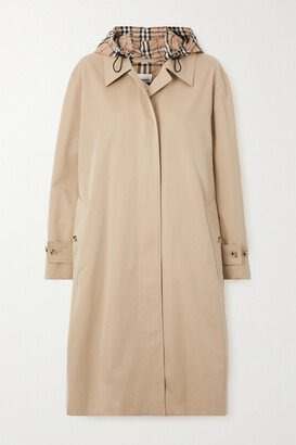 Hooded Checked Shell-trimmed Cotton-gabardine Trench Coat - Neutrals