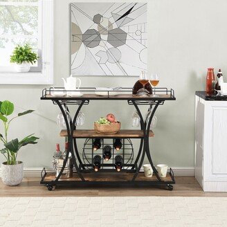 Industrial Bar Cart, Serving Cart for Home with Wheels