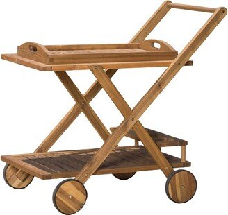 Riviera Acacia Wood Patio Bar Cart With Tray - Natural