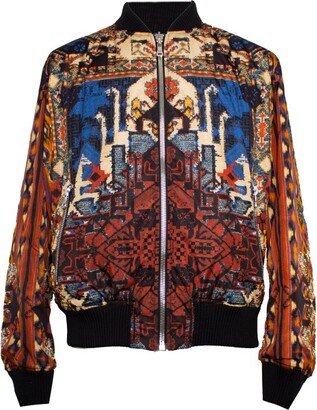 Reversible Graphic-Printed Zipped Bomber Jacket