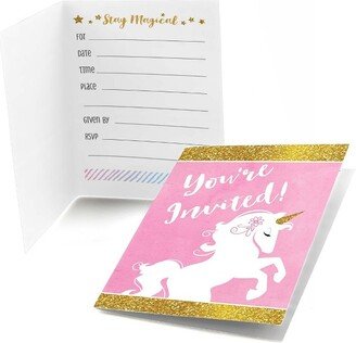 Big Dot of Happiness Rainbow Unicorn - Fill In Magical Unicorn Baby Shower or Birthday Party Invitations (8 count)