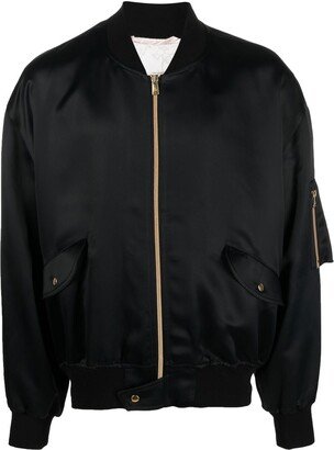 Orb-Embroidered Satin Bomber Jacket