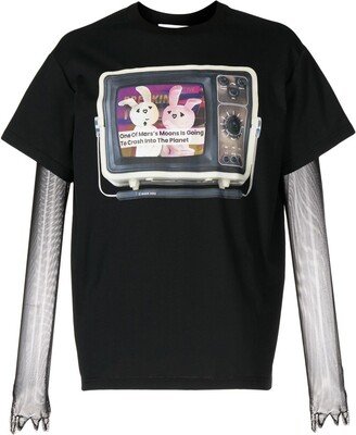 TV-print Mesh-Sleeve sweatshirt