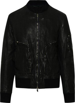 Black Leather Bomber Jacket-AA