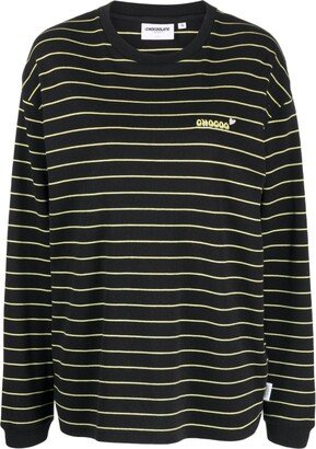 CHOCOOLATE Logo-Print Striped Cotton Sweatshirt