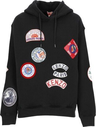 Patch Embellished Drawstring Hoodie-AA